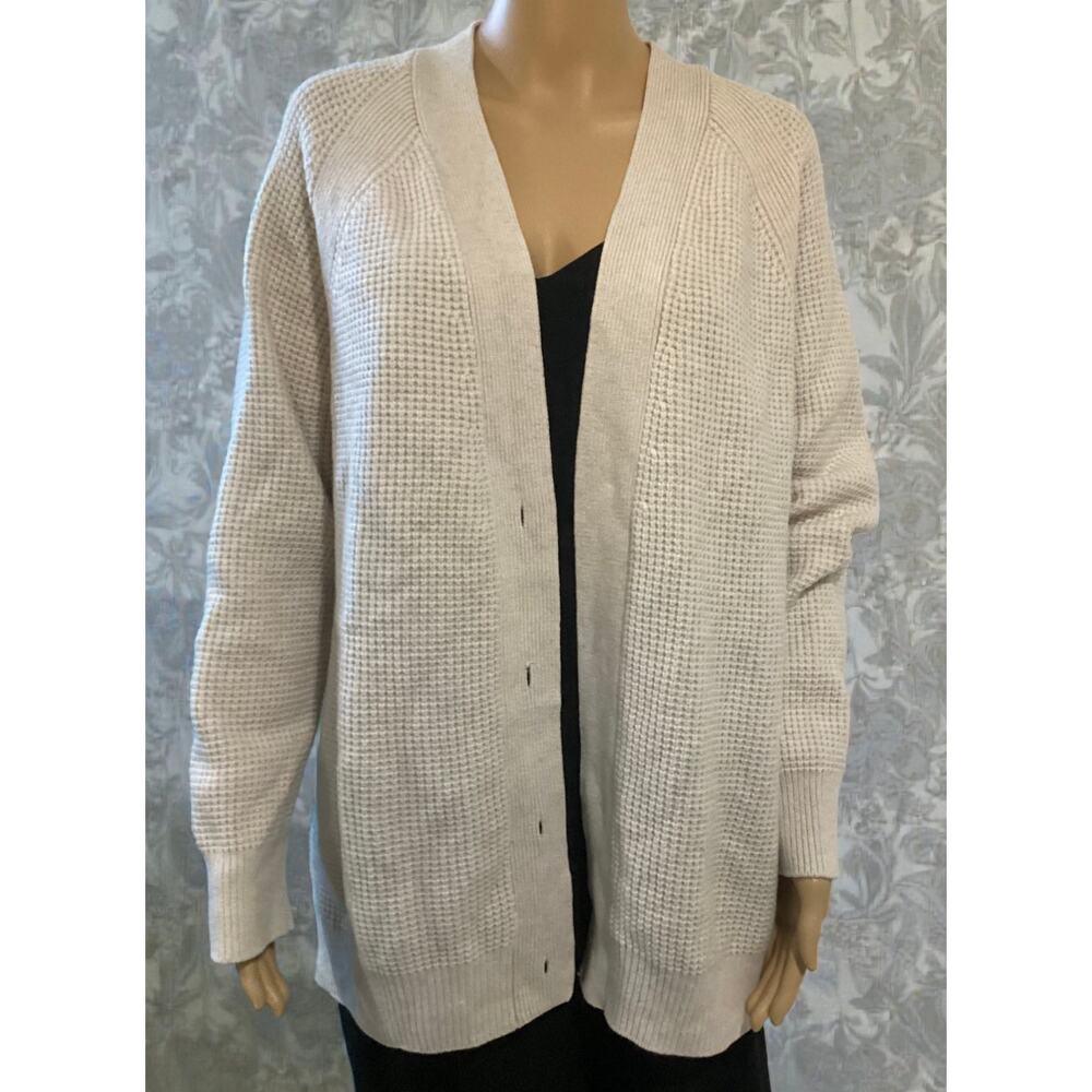 Vince cashmere wool blend waffle knit cardigan size medium light beige